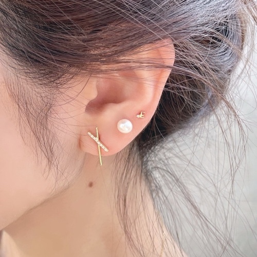 レデッサンドゥデュー 982 クロス ダイヤモンド スタッド ピアス 18金,les desseins de DIEU Cross Diamond Stud Earring K18