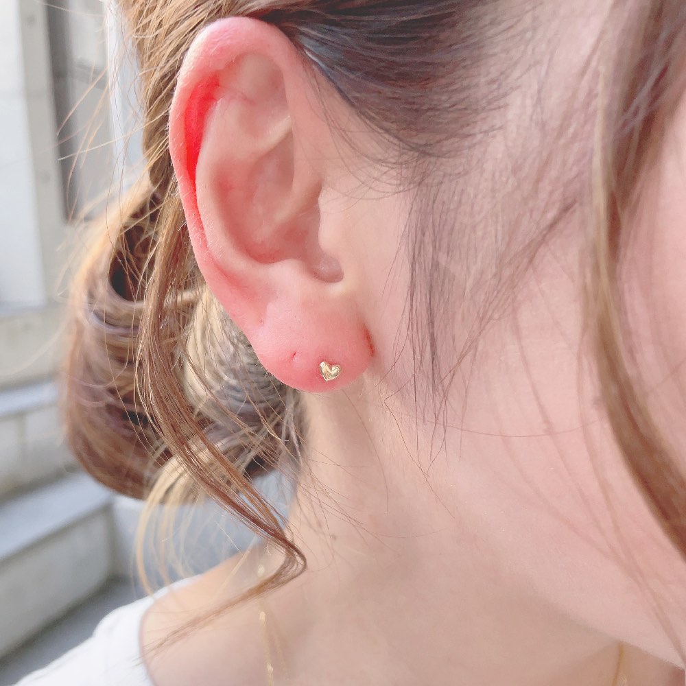 レ デッサン ドゥ デュー 987 パフ ハート スタッドピアス 18金 片耳,les desseins de DIEU Puffed Heart Stud Earring K18