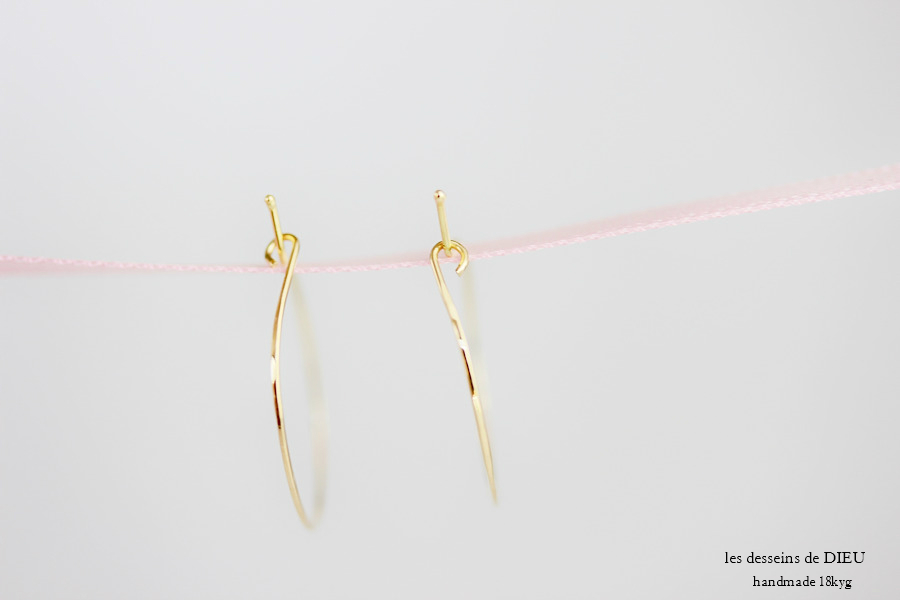 les desseins de DIEU 121 Solid Gold Hoop Earrings 1.5 レデッサンドゥデュー 金線 ハンドメイド フープピアス