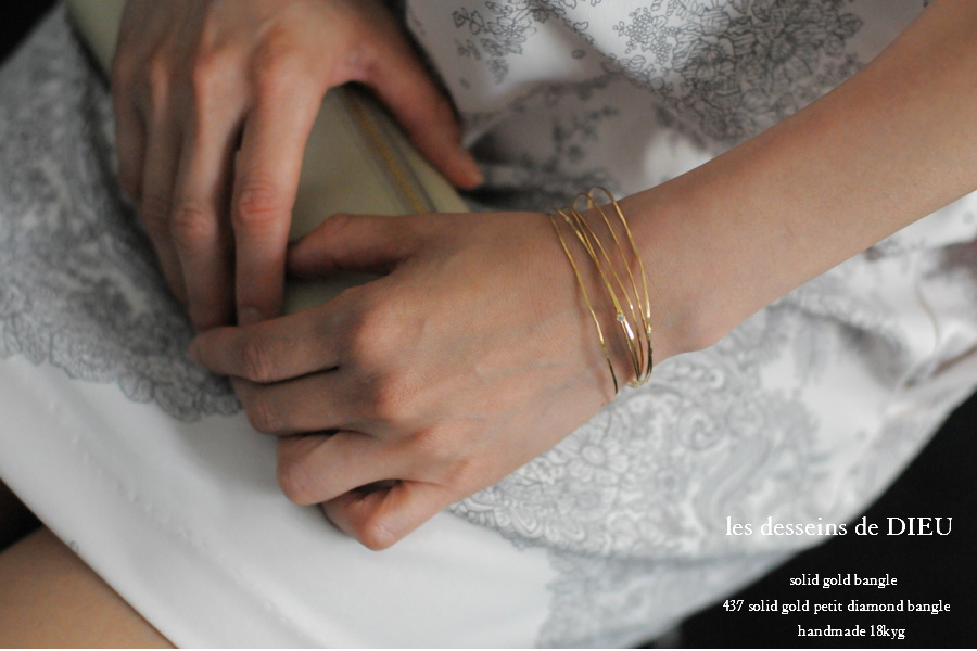 les desseins de DIEU 437 Solid Gold Petit Diamond Bangle レデッサンドゥデュー ハンドメイド ダイヤ付 金線 華奢 バングル 18金
