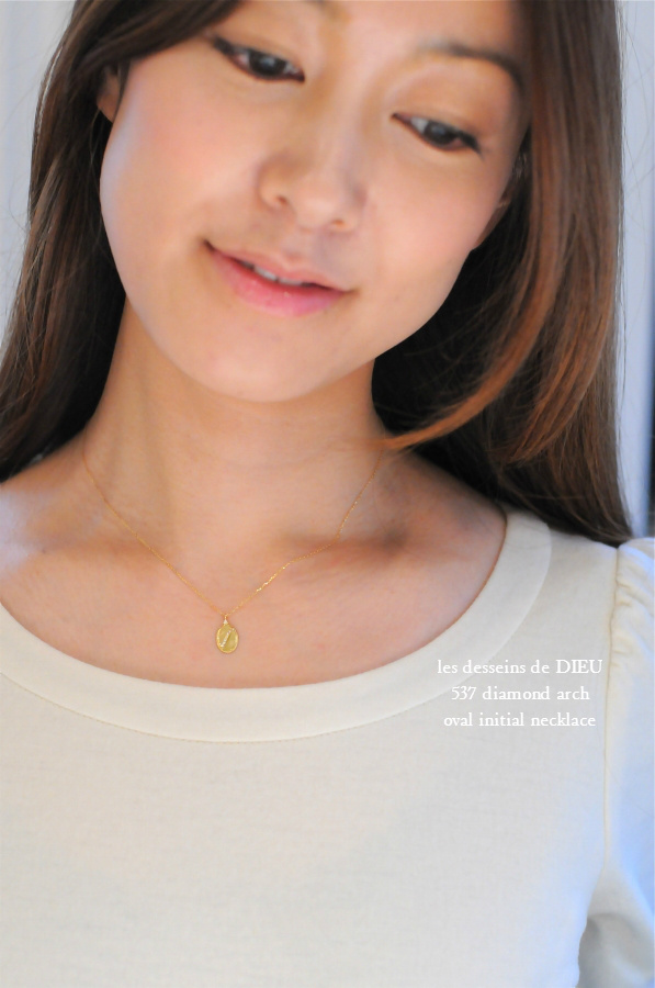 les desseins de DIEU 537 Diamond Arch Oval Initial Necklace K18,ダイヤ オーバル イニシャル ネックレス 18金 レデッサンドゥデュー