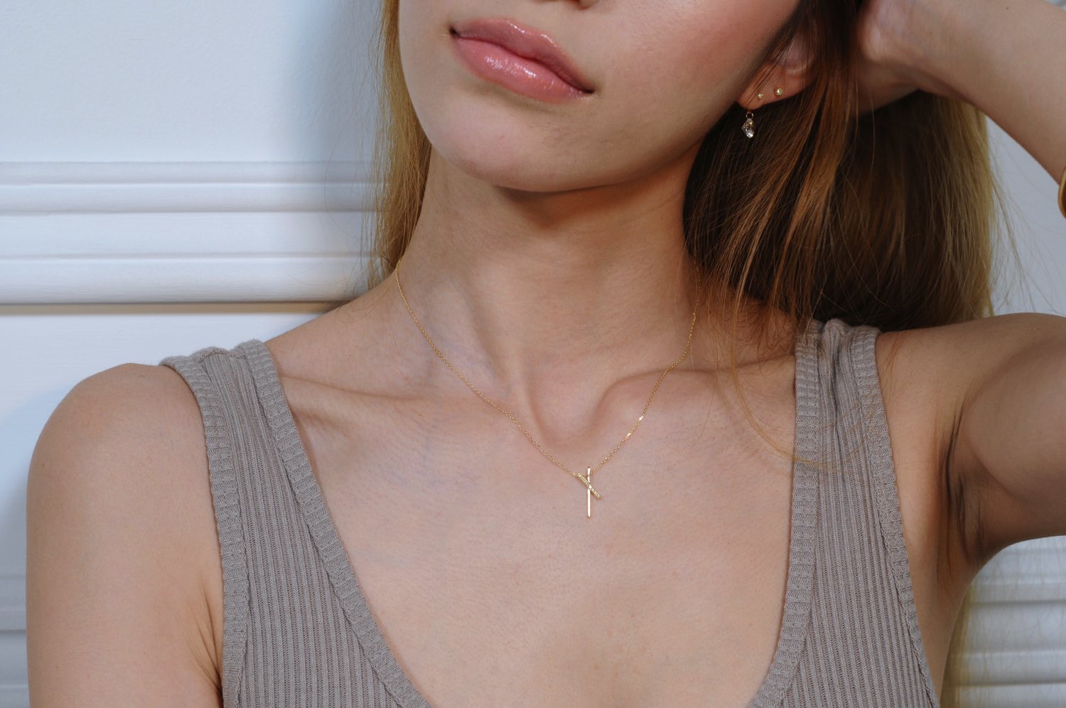 レデッサンドゥデュー 558 ティルティド クロス ダイヤモンド ネックレス 18金,les desseins de DIEU Tilted Cross Diamond Necklace K18