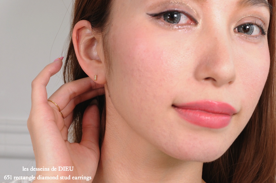 レデッサンドゥデュー 651 レクタングル ダイヤモンド 華奢ピアス 18金,les desseins de DIEU Rectangle Diamond Stud Earrings K18