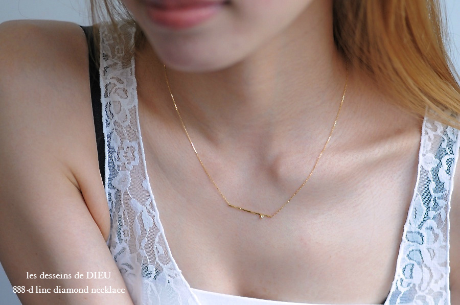 les desseins de DIEU 888D Line Diamond Necklace K18,ハンドメイド 金線 華奢ネックレス 一粒ダイヤ 18金,レデッサンドゥデュー 槌目