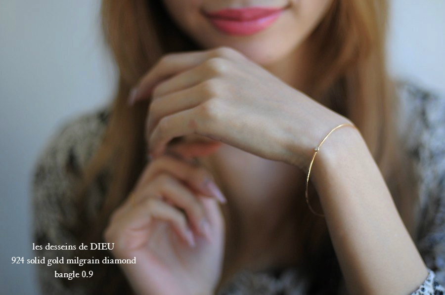 レデッサンドゥデュー 924 ミル打ち 一粒ダイヤモンド 金線 バングル 18金,les desseins de DIEU Milgrain Diamond Handmade Bangle K18