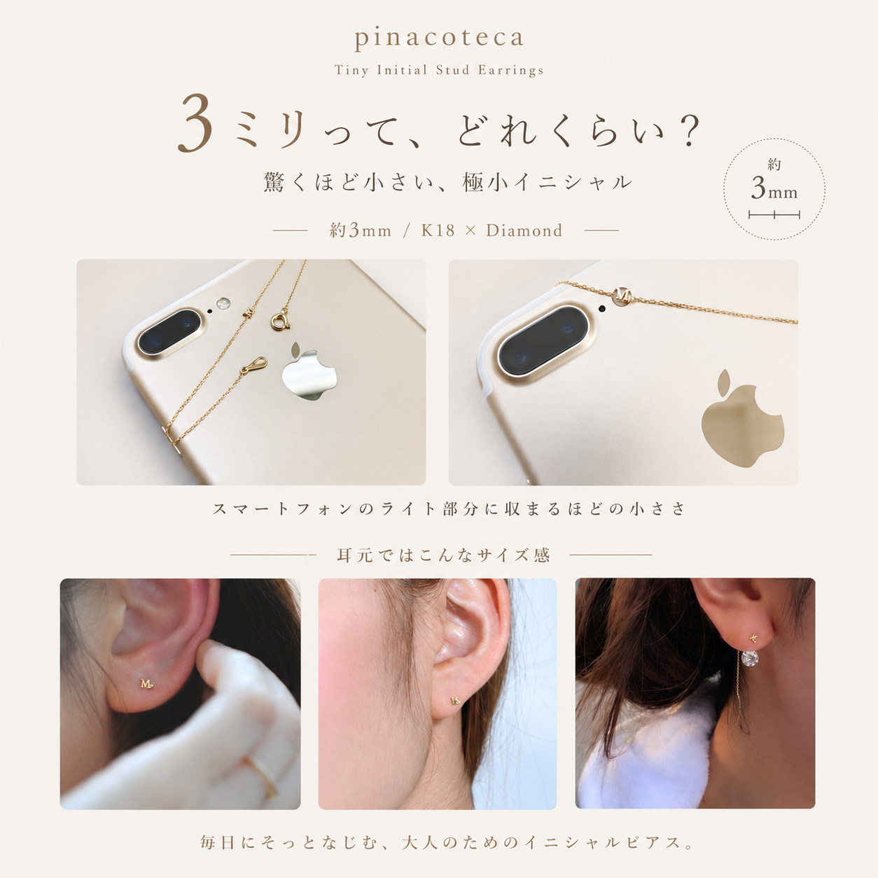 ピナコテーカ 346 タイニー イニシャル スタッドピアス K18 pina346e pinacoteca Tiny Initial Stud Earring 18金