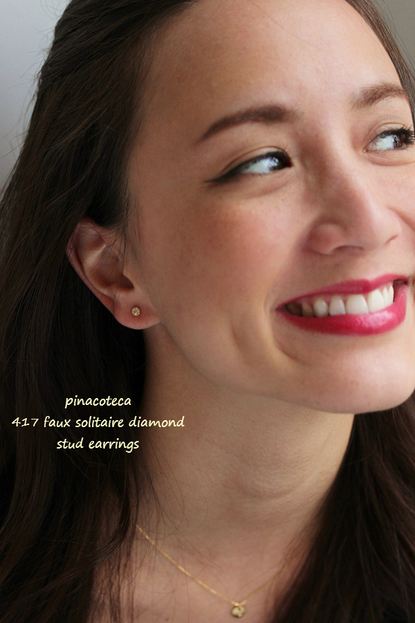 pinacoteca 417 Faux Solitaire Diamond Stud Earrings,一粒ダイヤ 風 華奢ピアス K18,ピナコテーカ