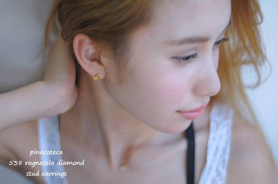 ピナコテーカ 538 蜘蛛の巣 四角 ダイヤモンド ピアス 18金,pinacoteca Ragnatela Diamond Stud Earrings K18