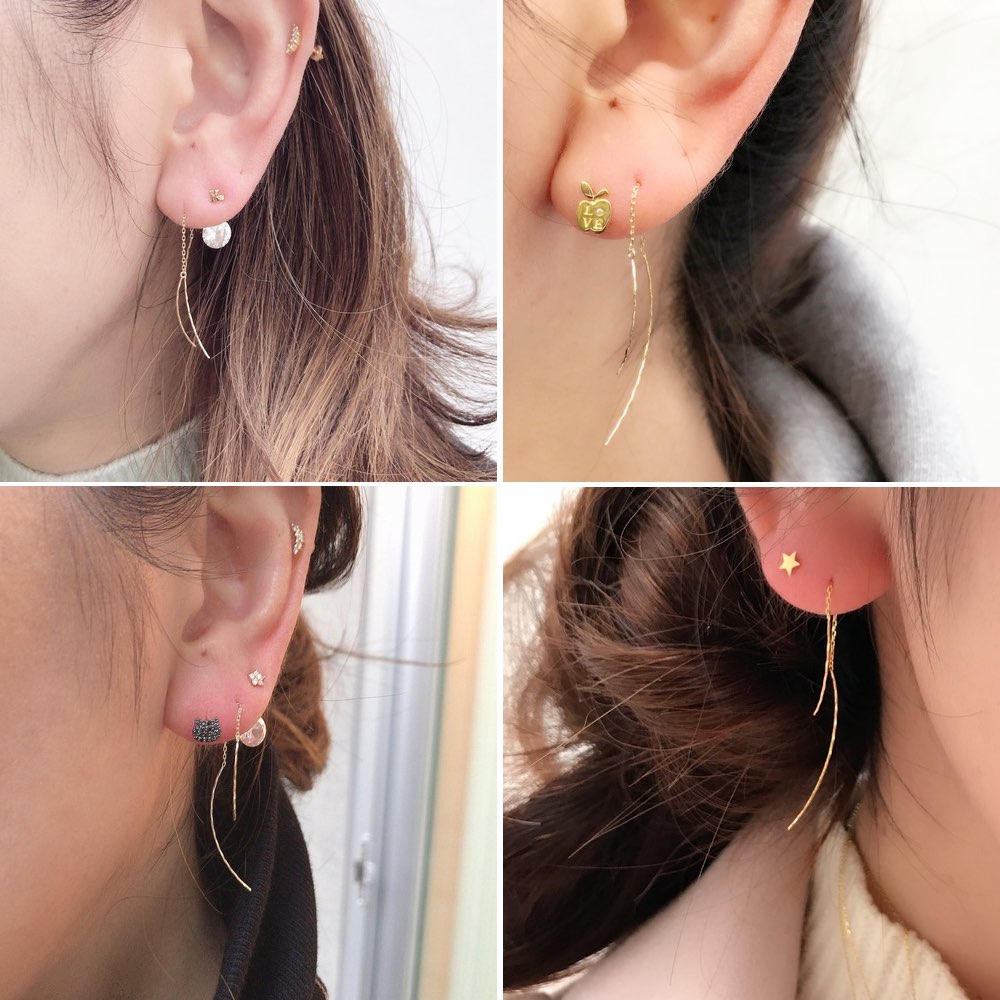 ピナコテーカ 604 シンプル チェーン アメリカンピアス 18金 華奢ピアス,pinacoteca Simple Chain Earring K18