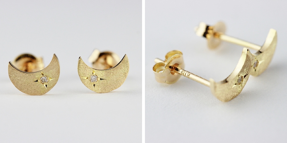 ピナコテーカ 636 月 ムーン ダイヤモンド 華奢 スタッド ピアス 18金,pinacoteca Crescent Diamond Stud Earrings K18