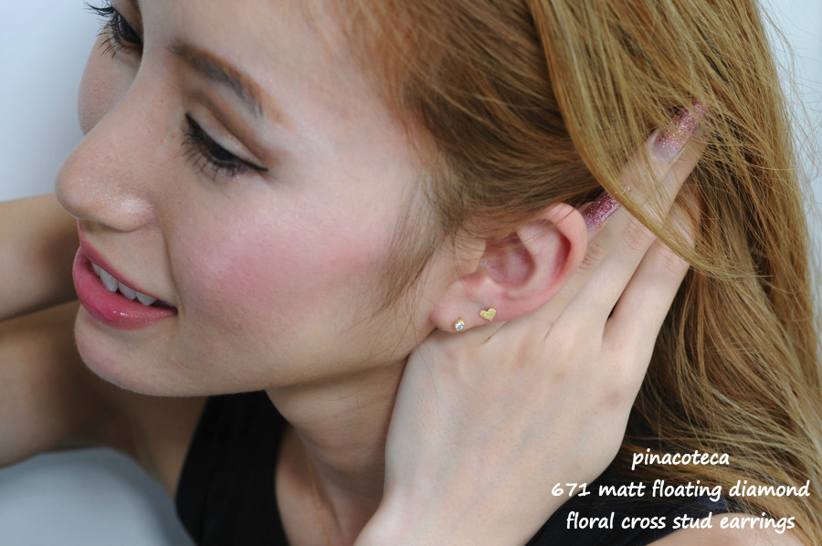 ピナコテーカ 671 マット 一粒ダイヤモンド フクリン つや消し 華奢ピアス 18金,pinacoteca Matt Diamond Stud Earrings K18