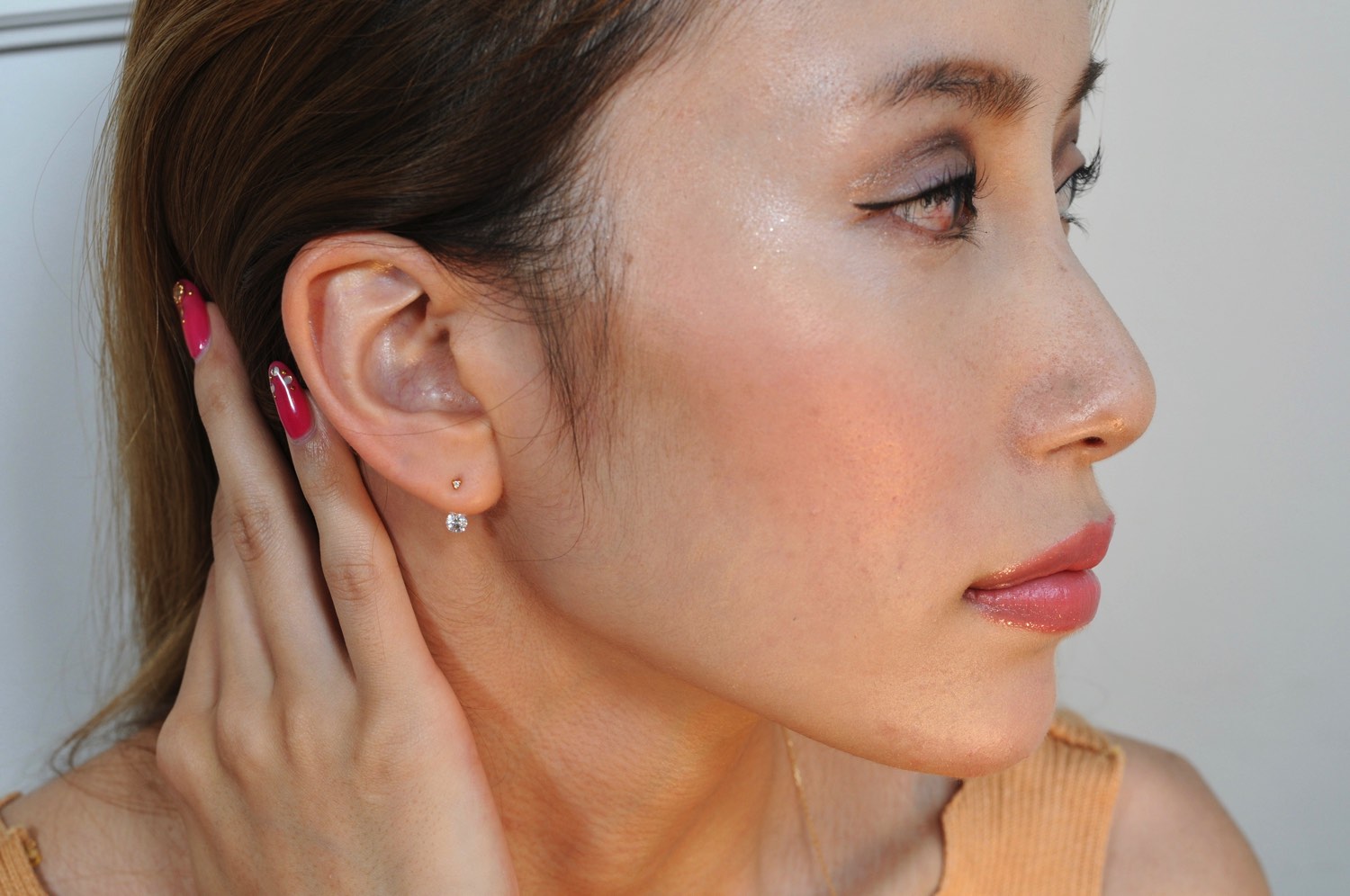 pinacoteca 688 Bling Stone Cubic Earrings Lock K18YG