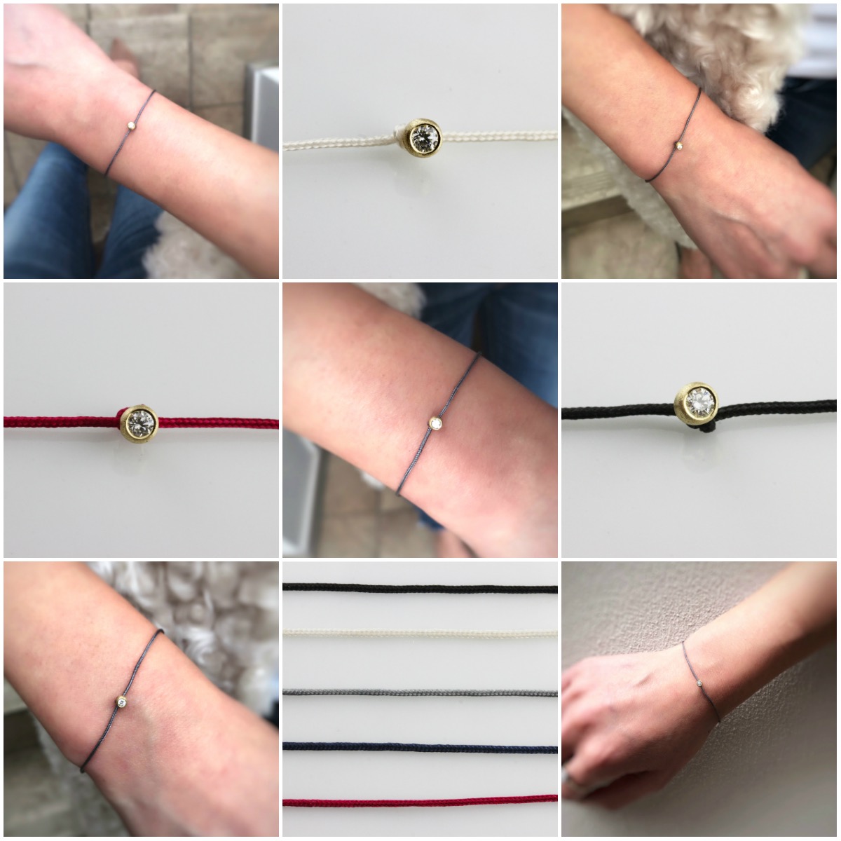 ピナコテーカ 726 マット ベル 一粒ダイヤモンド サテンコード 紐ブレスレット 18金,Diamond Satin Cord Bracelet K18
