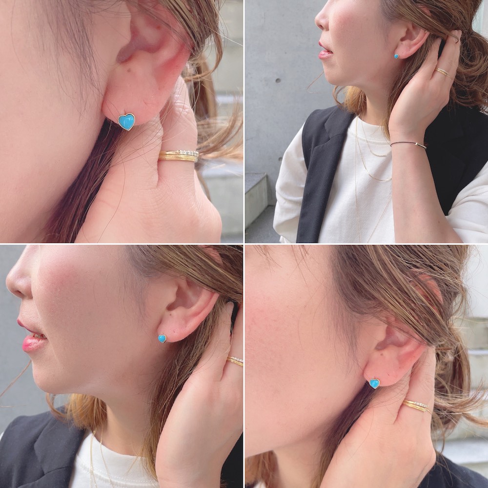 ピナコテーカ 727 ハート ターコイズ スタッド ピアス 18金,pinacoteca Heart Turquoise Stud Earrings K18