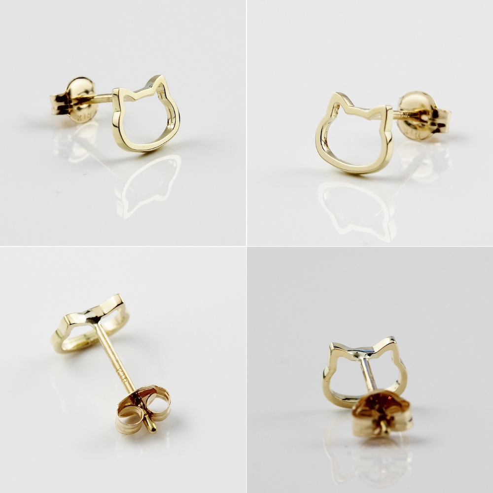 ピナコテーカ 731 猫 顔 スタッド ピアス 子猫 華奢 キャット フェイス 18金,pinacoteca Cat Face Silhouette Stud Earring K18