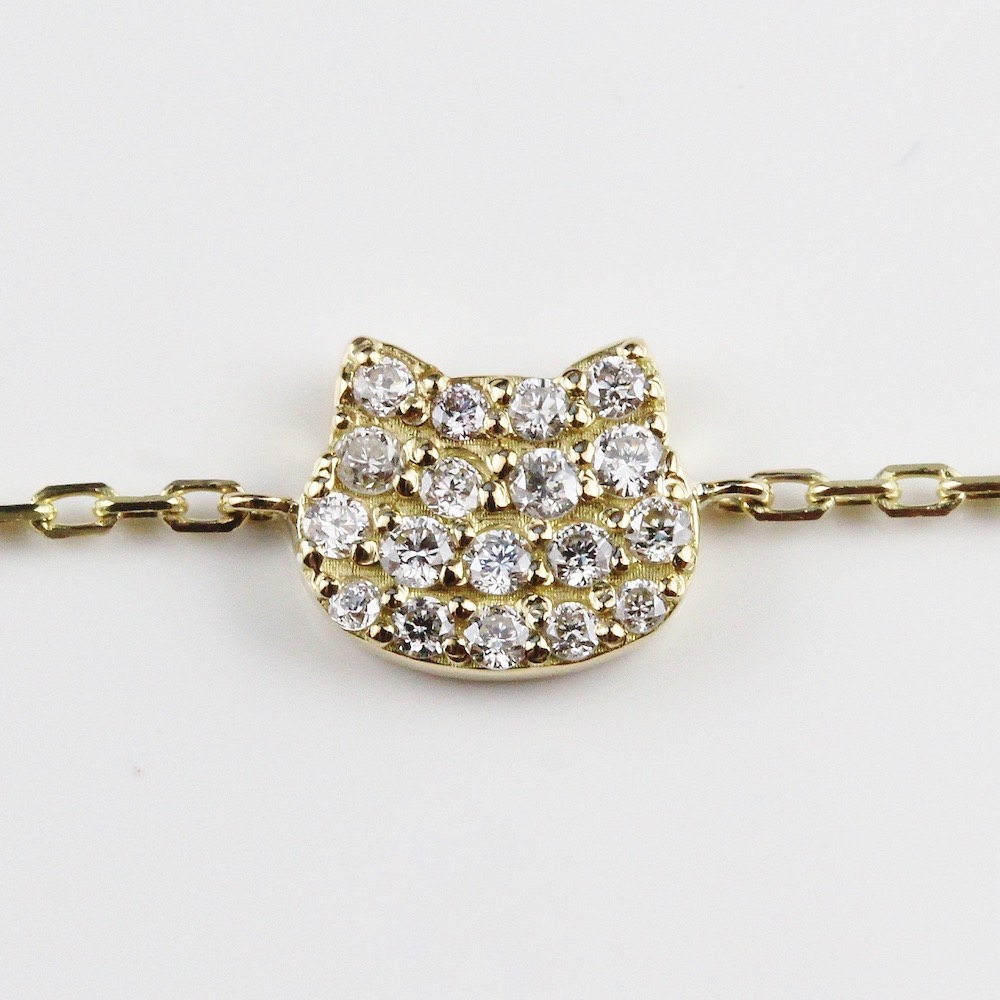 ピナコテーカ 737 猫 顔 ダイヤモンド 華奢 ブレスレット ねこ キャット 18金,pinacoteca Cat Face Pave Diamond Bracelet K18