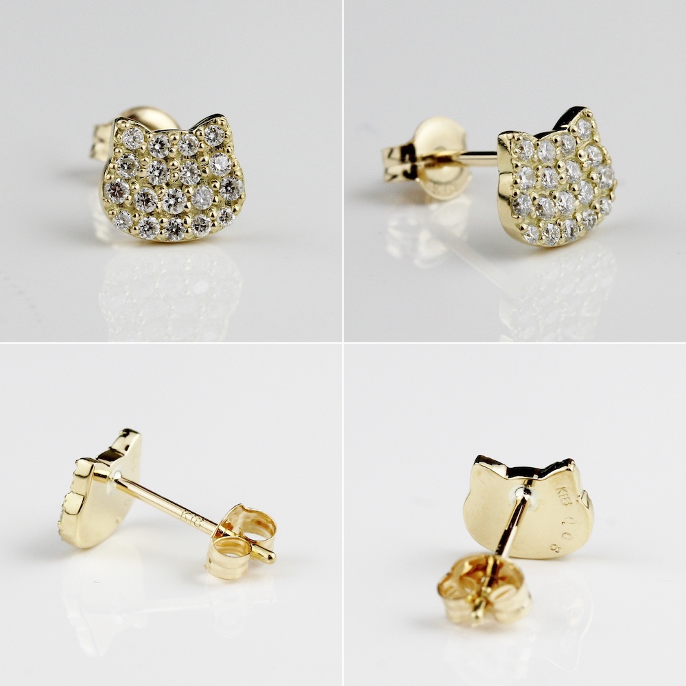 ピナコテーカ 738 猫 顔 ダイヤモンド ピアス ねこ キャット 18金,pinacoteca Cat Face Pave Diamond Stud Earring K18