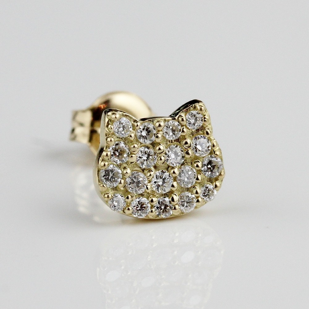 ピナコテーカ 738 猫 顔 ダイヤモンド ピアス ねこ キャット 18金,pinacoteca Cat Face Pave Diamond Stud Earring K18