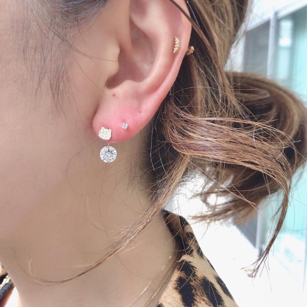 ピナコテーカ 738 猫 顔 ダイヤモンド ピアス ねこ キャット 18金,pinacoteca Cat Face Pave Diamond Stud Earring K18