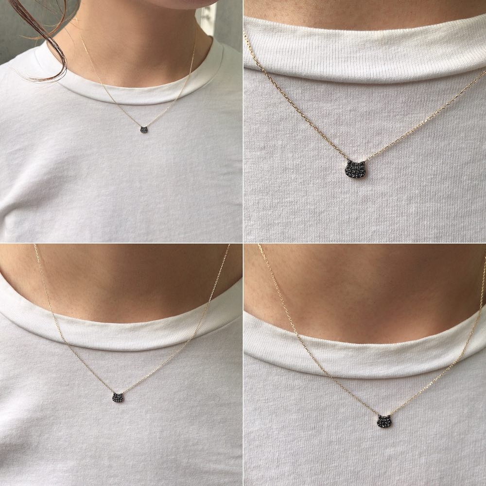 ピナコテーカ 741 黒猫 ブラック ダイヤモンド 華奢 ネックレス ねこ キャット 18金,pinacoteca Black Cat Pave Diamond Necklace K18