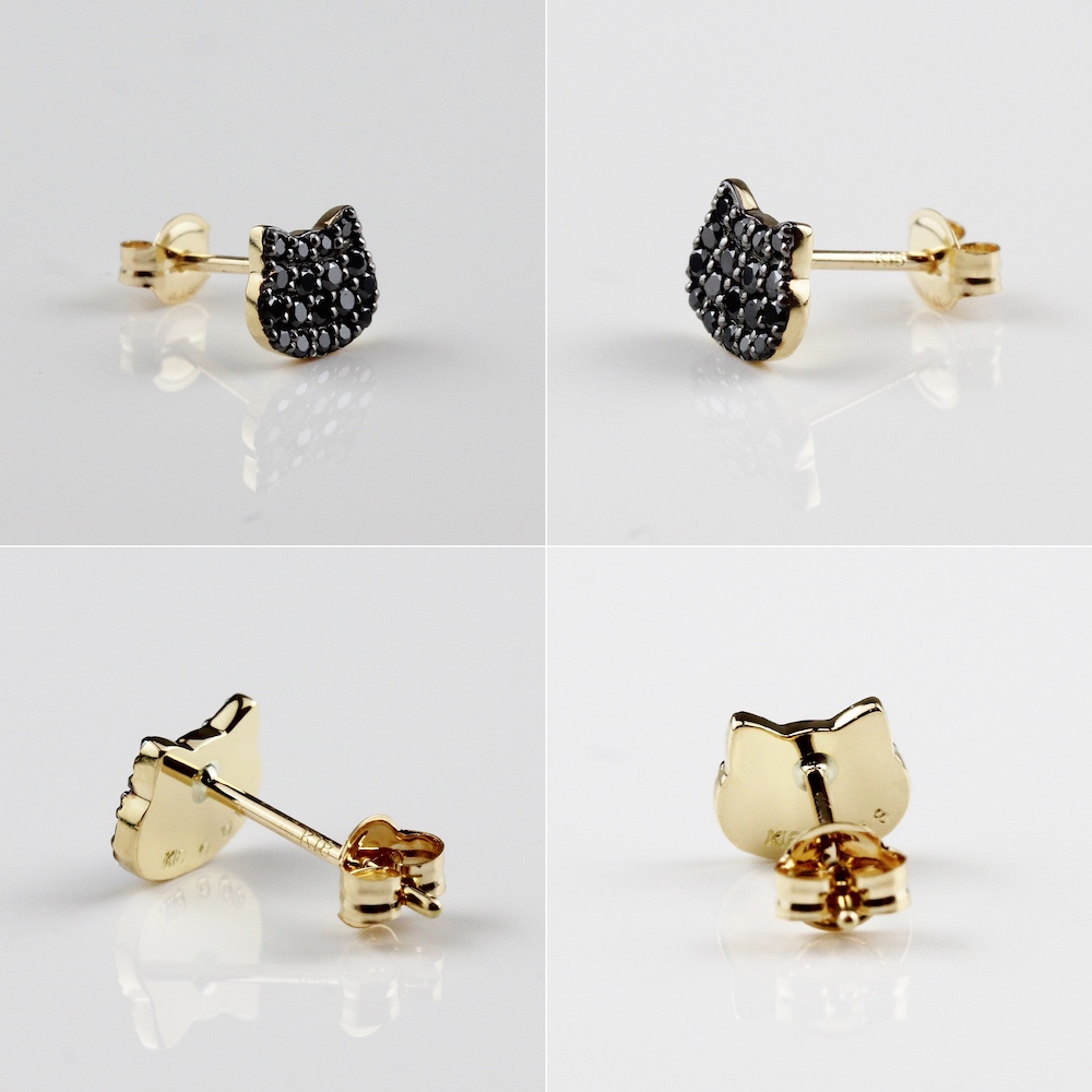 ピナコテーカ 743 黒猫 ブラック ダイヤモンド ピアス ねこ キャット 18金,pinacoteca Black Cat Pave Diamond Stud Earring K18