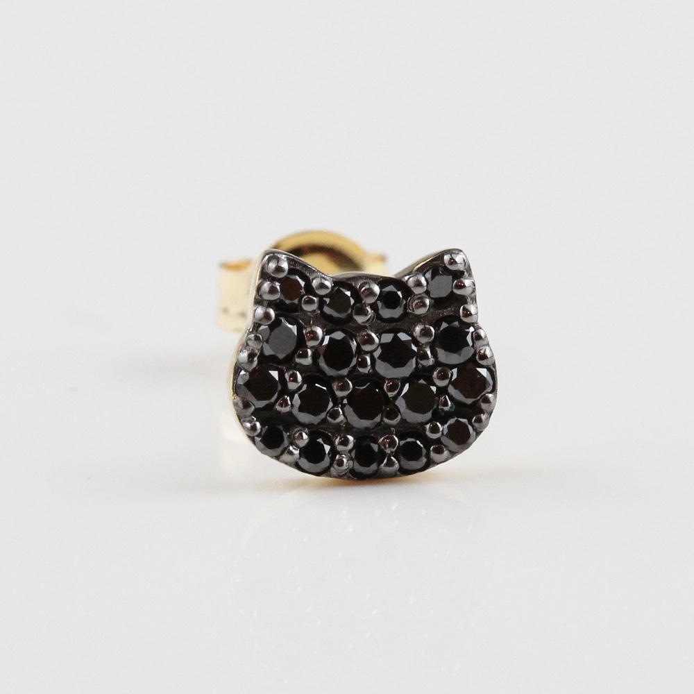 ピナコテーカ 743 黒猫 ブラック ダイヤモンド ピアス ねこ キャット 18金,pinacoteca Black Cat Pave Diamond Stud Earring K18