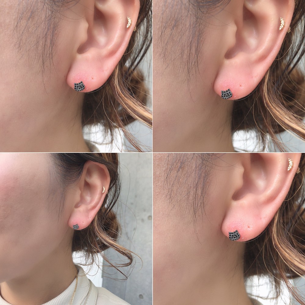 ピナコテーカ 743 黒猫 ブラック ダイヤモンド ピアス ねこ キャット 18金,pinacoteca Black Cat Pave Diamond Stud Earring K18