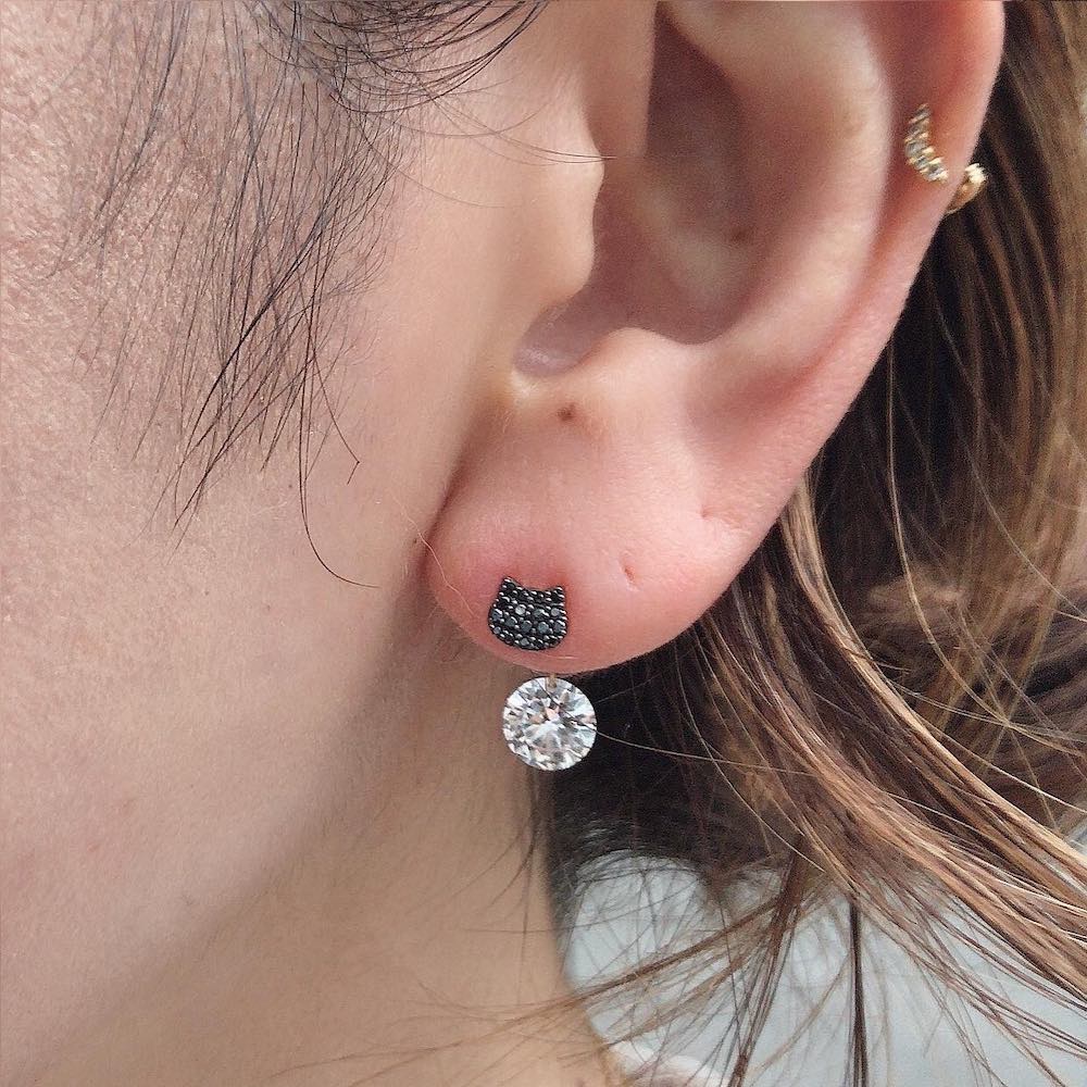 ピナコテーカ 743 黒猫 ブラック ダイヤモンド ピアス ねこ キャット 18金,pinacoteca Black Cat Pave Diamond Stud Earring K18