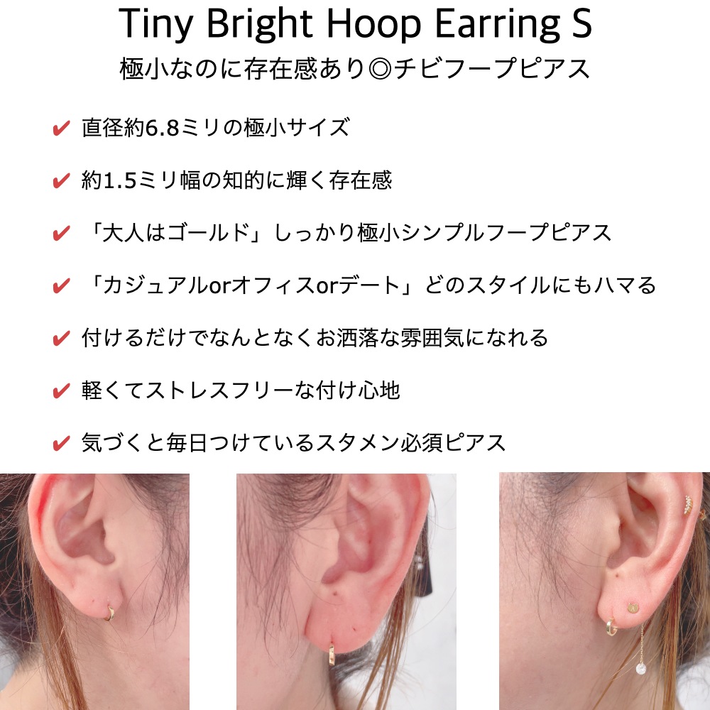 ピナコテーカ 756 タイニー ブライト 極小 シンプル フープピアス S 18金 片耳 ,pinacoteca Tiny Bright Hoop S Earring K18